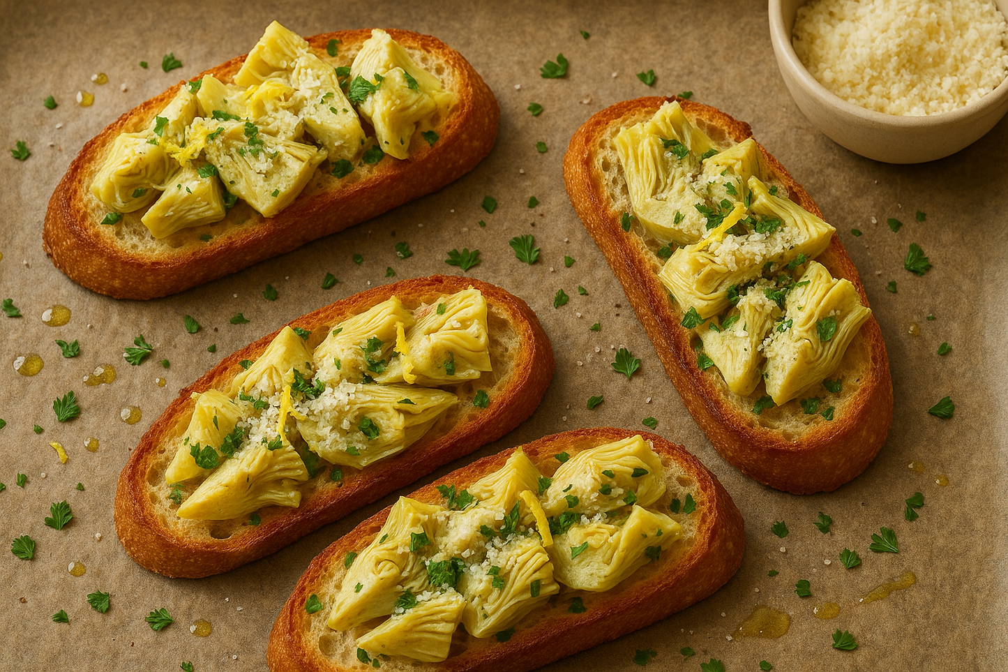 Enginarlı Bruschetta: Akdeniz’in taze esintisiyle harmanlanmış, çıtır çıtır bir lezzet